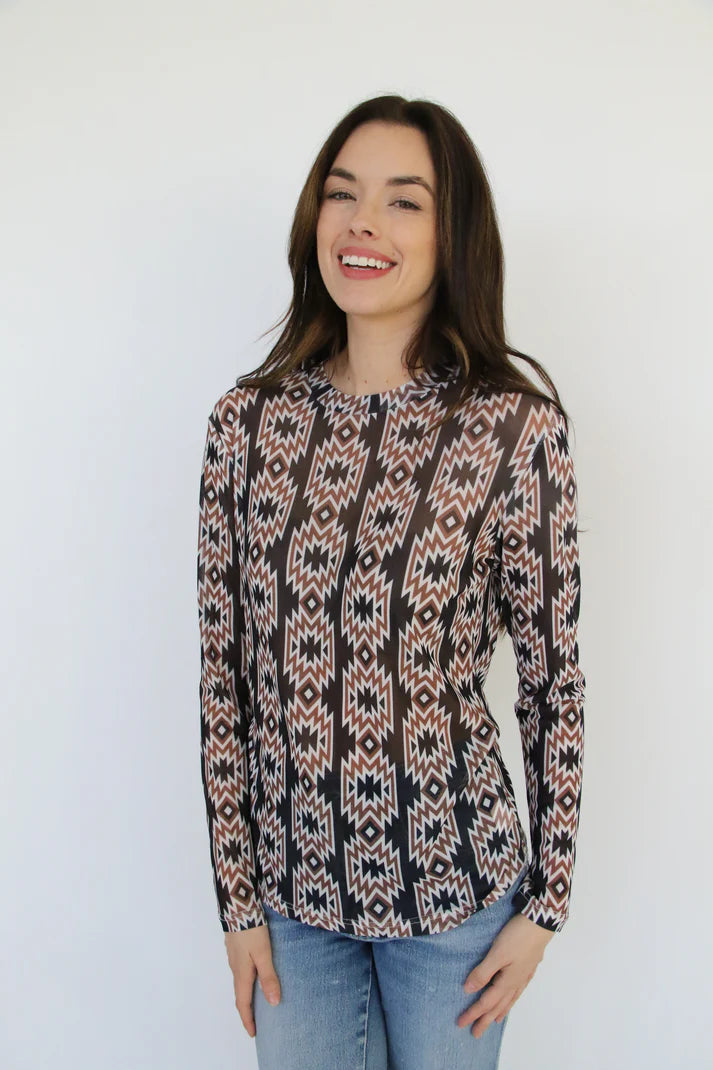 Black Aztec Mesh Top