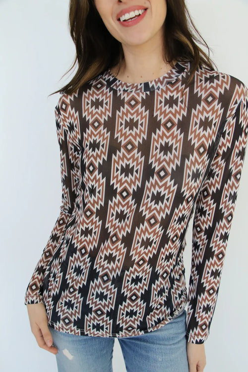 Black Aztec Mesh Top
