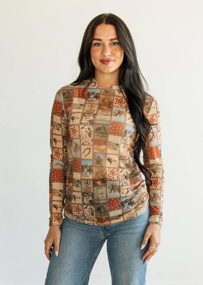 Cowboy Squares Mesh Top