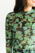 Floral Green Mesh Top