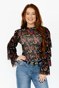 Black Yeehaw Mesh Top