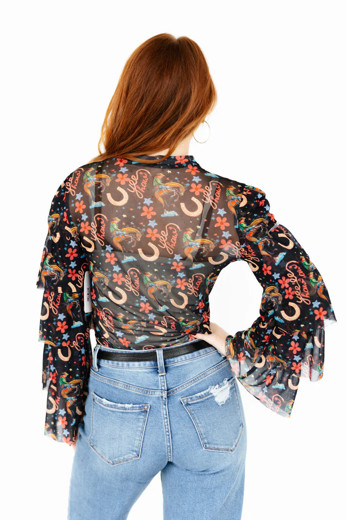 Black Yeehaw Mesh Top